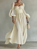 Women's vintage French-style long dress puff sleeves gothic style long dress