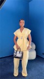 Women Yellow Sleeveless Blazer and Matching TrousersTwo-Piece Set