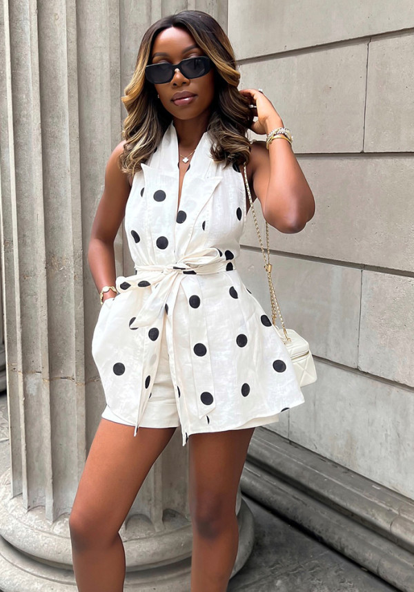 Women Polka Dot Backless Top Matching Shorts Two-Piece Set