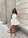 Women Polka Dot Backless Top Matching Shorts Two-Piece Set