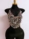 Sequined Camisole Top Music Festival Stretch Tie-Up Handmade Clothing
