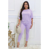 Women's Solid Color Slash Shoulder Bat Sleeve Two-Piece Pants Set