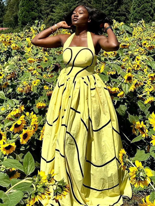 Women's 2026 Summer Halter Neck Tie Print High Waist Full Swing Maxi Dress