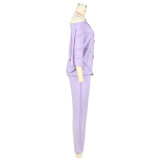 Women's Solid Color Slash Shoulder Bat Sleeve Two-Piece Pants Set