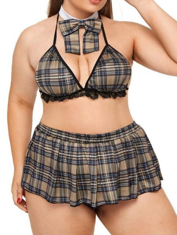 Plus Size Lingerie Sexy Pleated Skirt Set for Women