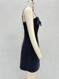 Women's slip dress with bow A-line fitted short dress