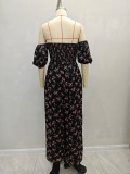 Women's bohemian style resort off-the-shoulder jumpsuit casual printed sexy jumpsuit