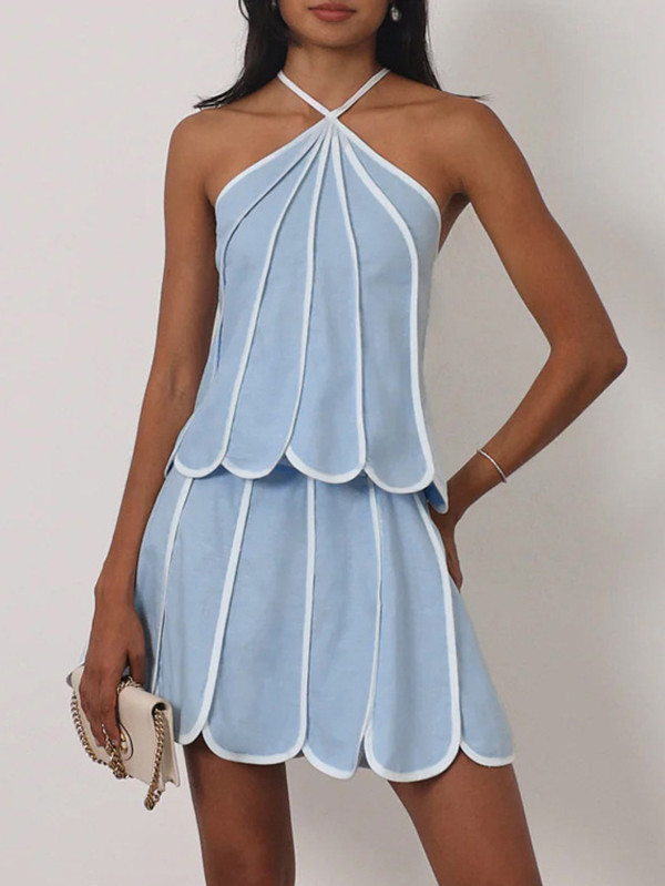 Women's 2026 Summer Sleeveless Halter Neck Two-Piece Skirt Set