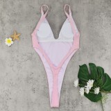 Sexy backless one-piece thong high-slit swimsuit for women solid color rhinestones bikini