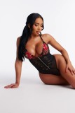 Sexy lace mesh transparent V-neck bodysuit sexy lingerie