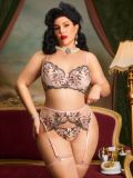 Plus size floral sexy see-through embroidered underwire push-up bra set