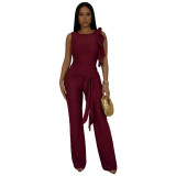 Women Solid Color Tight Fitting Top and Pants Set