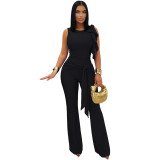 Women Solid Color Tight Fitting Top and Pants Set