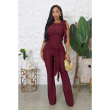 Women Solid Color Tight Fitting Top and Pants Set