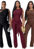 Women Solid Color Tight Fitting Top and Pants Set
