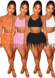 Summer Beachwear Women Knitted Crochet Tassel Skirt Set