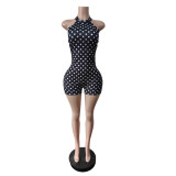 Women Halter Neck Polka Dot Print Rompers Jumpsuit