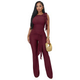 Women Solid Color Tight Fitting Top and Pants Set