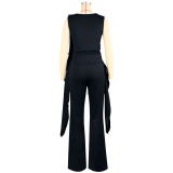Women Solid Color Tight Fitting Top and Pants Set