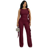 Women Solid Color Tight Fitting Top and Pants Set