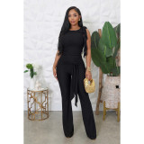 Women Solid Color Tight Fitting Top and Pants Set