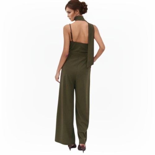 Women's Asymmetrical Neckline Sleeveless Straight-Leg Jumpsuit