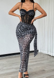 Leopard print sexy lace slim fit suspender dress for women