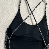 Metallic zebra pattern sexy backless one-piece thong swimsuit bikini