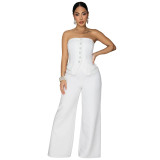Women Solid Color Strapless Elegant Party Jumpsuit