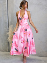 Summer floral print V-neck elegant maxi dress