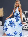Summer floral print V-neck elegant maxi dress