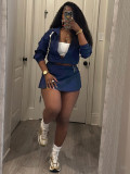 Women Long-Sleeved Sporty Two-Piece Skirt Set
