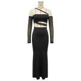 Women's Sexy Black Mesh Long Bodycon Dress
