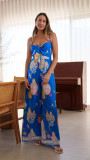 Women's Printed Casual Fashion V-Neck Spaghetti Strap Wide Leg Tie Jumpsuit