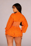 Women Long Sleeve Solid Color Mesh Patchwork Rompers Jumpsuit