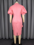 Elegant sweetheart neckline lantern sleeve dress with 3D floral bodycon party evening gown