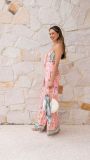 Women's Printed Casual Fashion V-Neck Spaghetti Strap Wide Leg Tie Jumpsuit