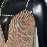Sexy women's fishnet rhinestone top for nightclub parties