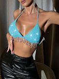 Sexy halter top with rhinestone tassels for nightclubs