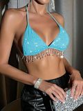 Sexy halter top with rhinestone tassels for nightclubs