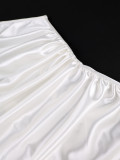 Sexy slash shoulder white dress satin three-dimensional floral party dress