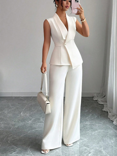 Elegant solid color vest straight trousers women's autumn suit