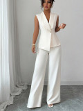 Elegant solid color vest straight trousers women's autumn suit