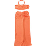 Women Sexy Solid Color Crop Top and Long Skirt Two-Piece Set