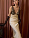 Women's evening gown sexy lace trim suspender dress slim fit elegant classy long dress