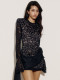 Women's elegant solid color lace backless long-sleeved tight ribbon bodycon dress