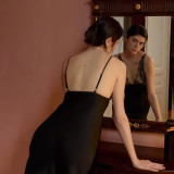 Women's evening gown sexy lace trim suspender dress slim fit elegant classy long dress