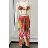 Women's floral bikini sexy push-up two-piece swimsuit mesh skirt set