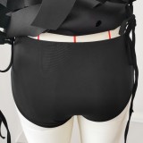 Women's Black Push-Up Padded Swimsuit with Hollowed-Out Skirt (Three-Piece Set)