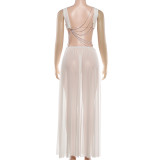 Women White Sleeveless Crop Top and Maxi Skirt Two-Piece Set